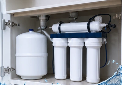 Reverse osmosis system beneath a kitchen sink